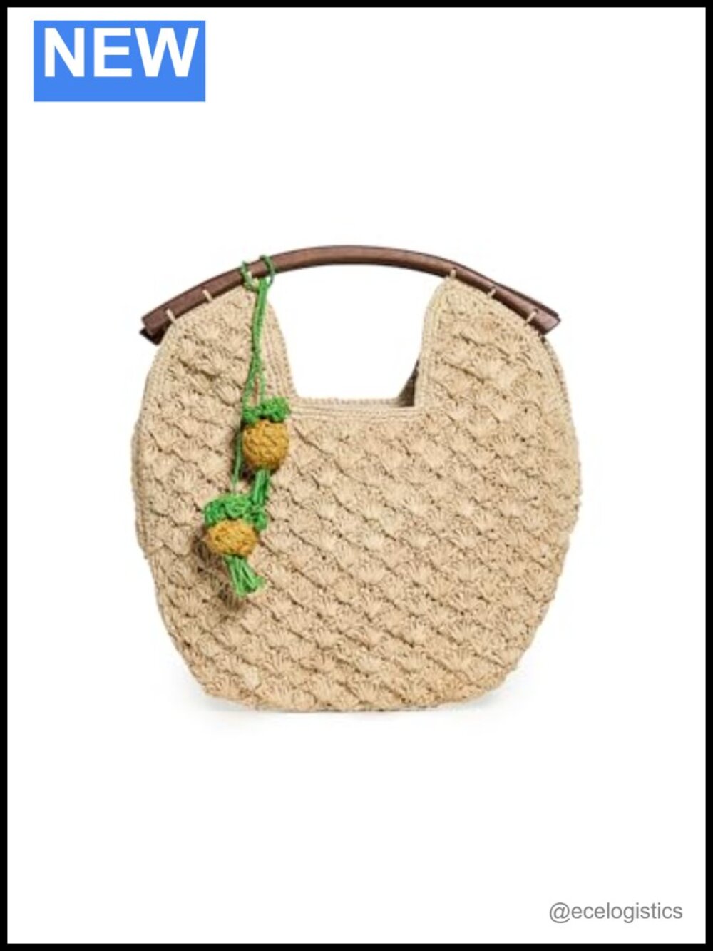 Straw Clutch with Wooden Top Handle & Tassel Accent